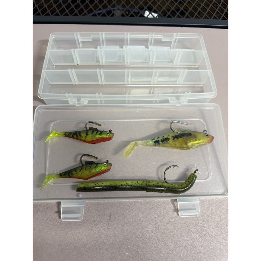 Fishing Lure Lot Soft Plastic Swimbaits Paddle Tail Worm Lures Jig‎ Hooks Case